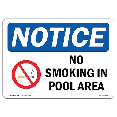 OSHA Notice Sign, NOTICE No Smoking In Pool Area, 5in X 3.5in Decal, 10PK